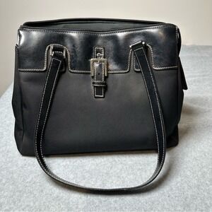 Aigner Black Nylon Leather Accent‎ Tote Bag Women Silver Buckle